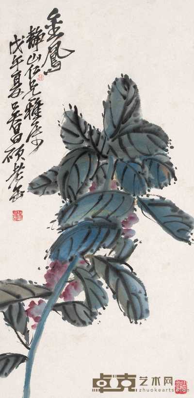 吴昌硕 1918年作 金凤 镜心 55×27cm